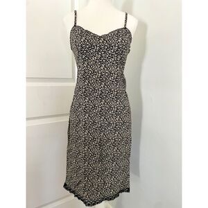 Vtg Y2K Summer 2003 Old Navy Midi Slip Dress in Black Micro Floral Size 6
